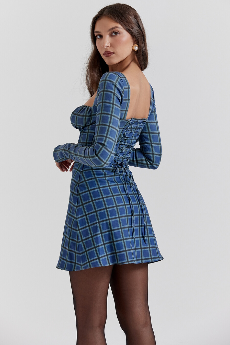 blaues tartan-korsett-minikleid