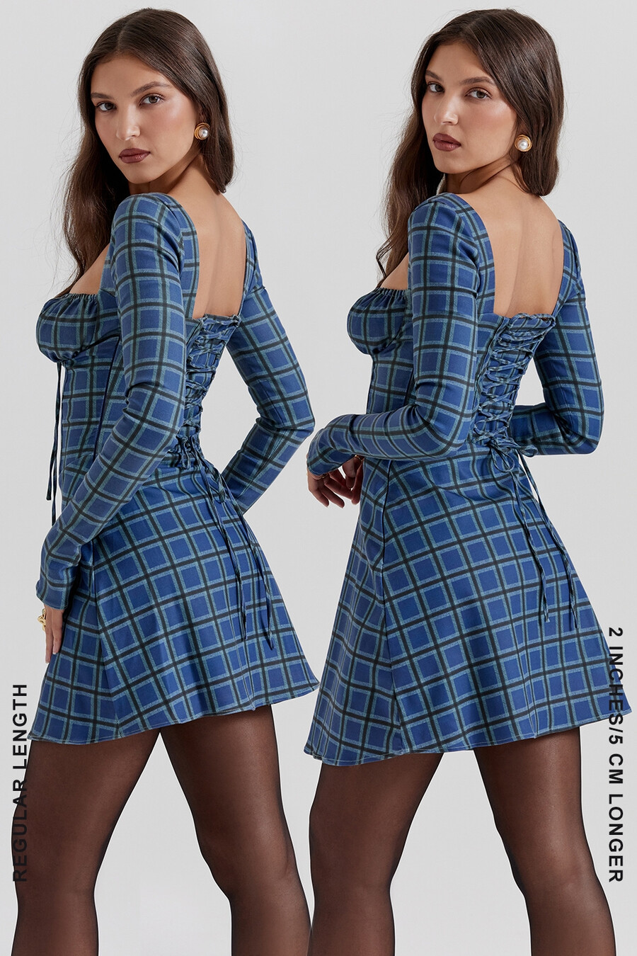 blaues tartan-korsett-minikleid