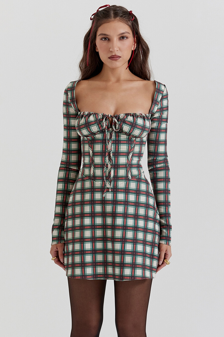rotes tartan-korsett-minikleid
