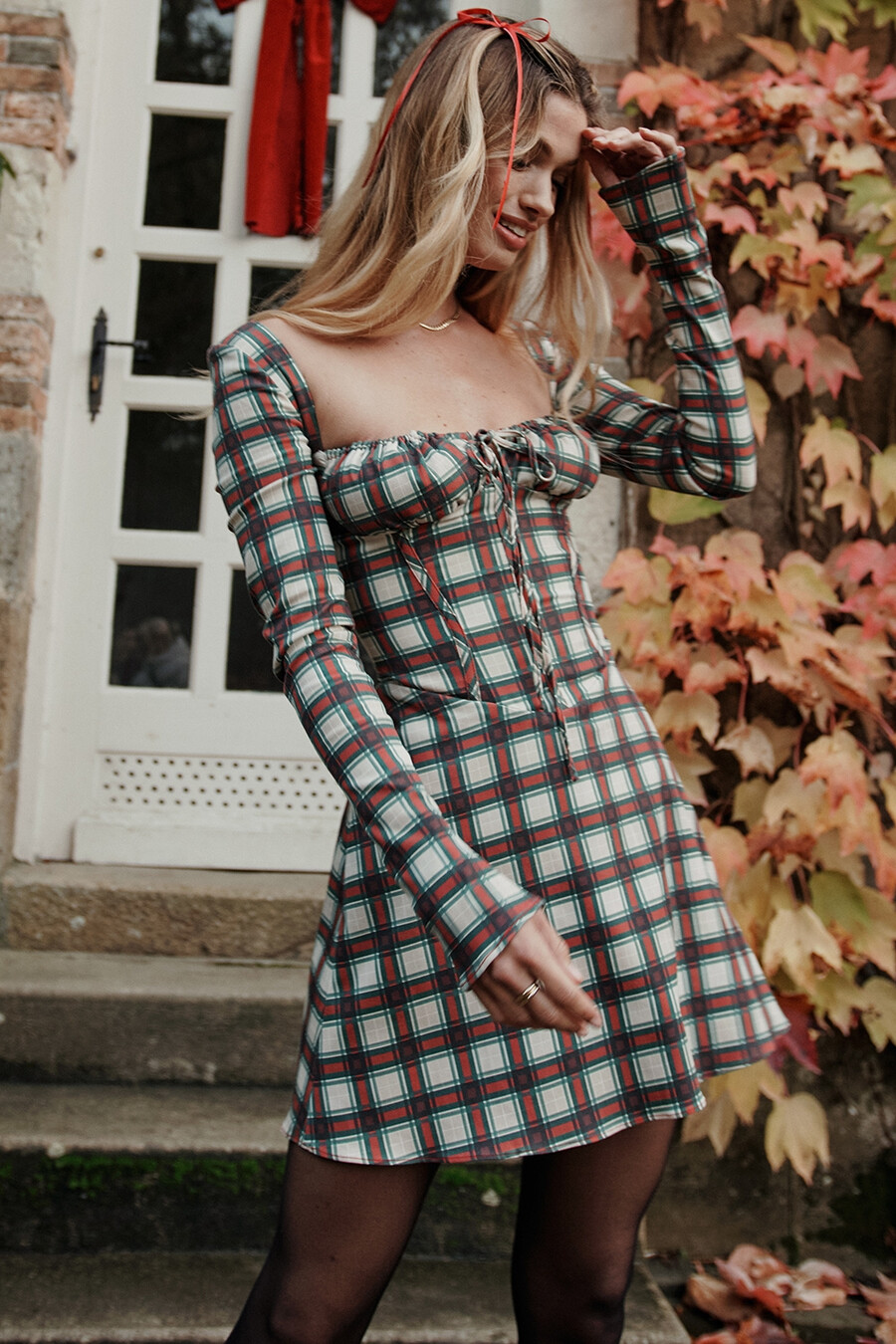 rotes tartan-korsett-minikleid