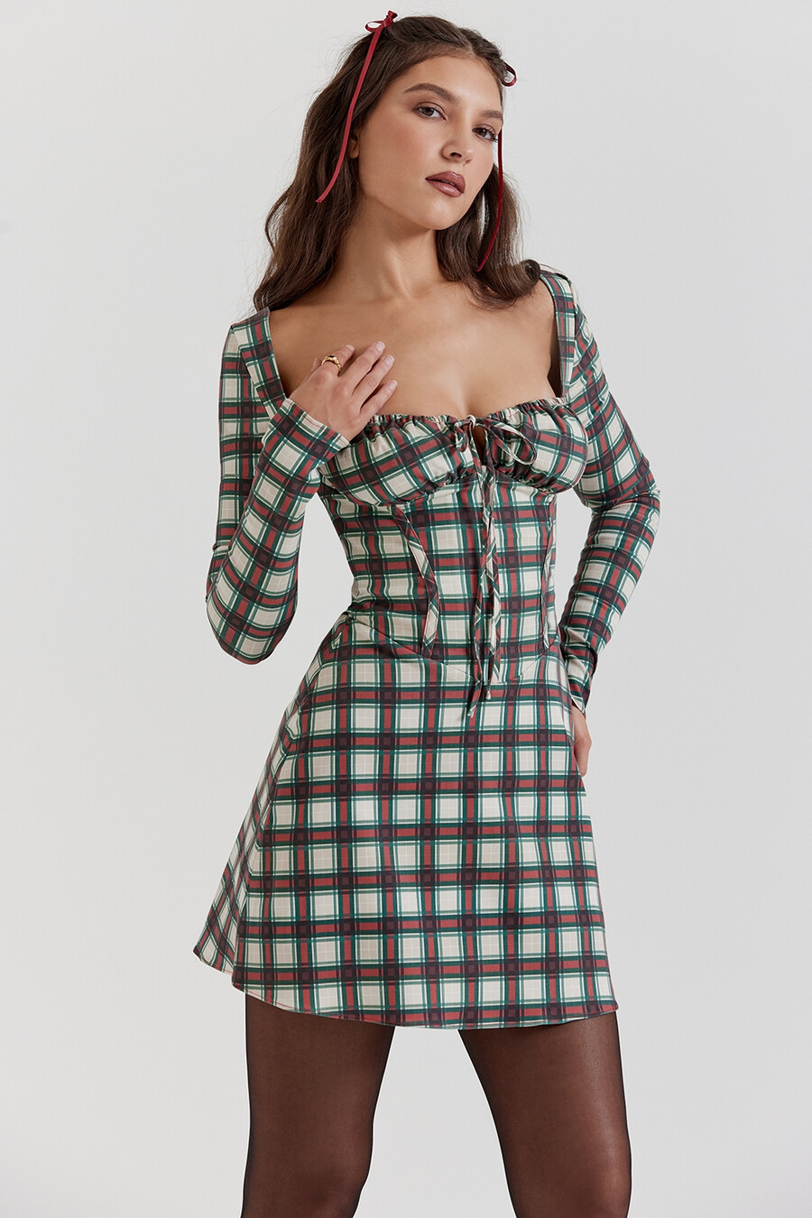 rotes tartan-korsett-minikleid