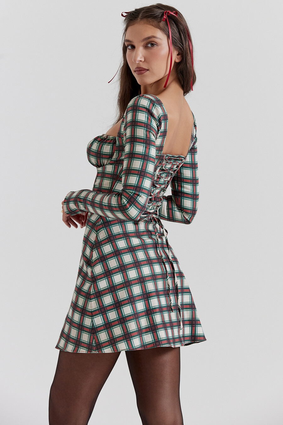 rotes tartan-korsett-minikleid