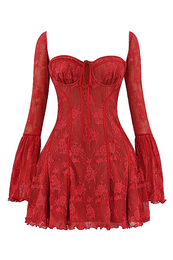 scharlachrotes spitzenkorsettkleid