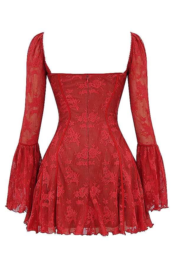 scharlachrotes spitzenkorsettkleid