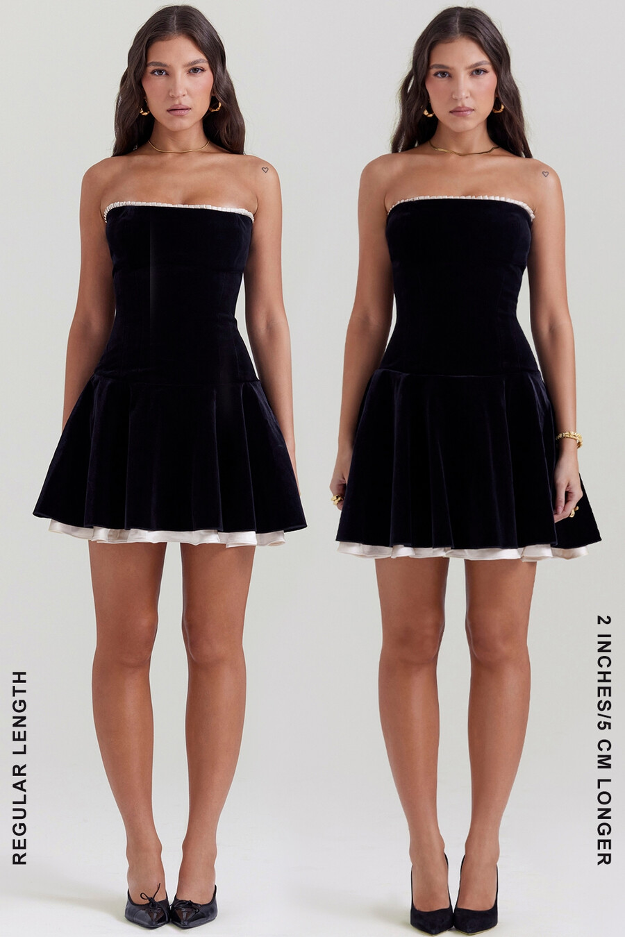 schwarzes trägerloses samtkleid
