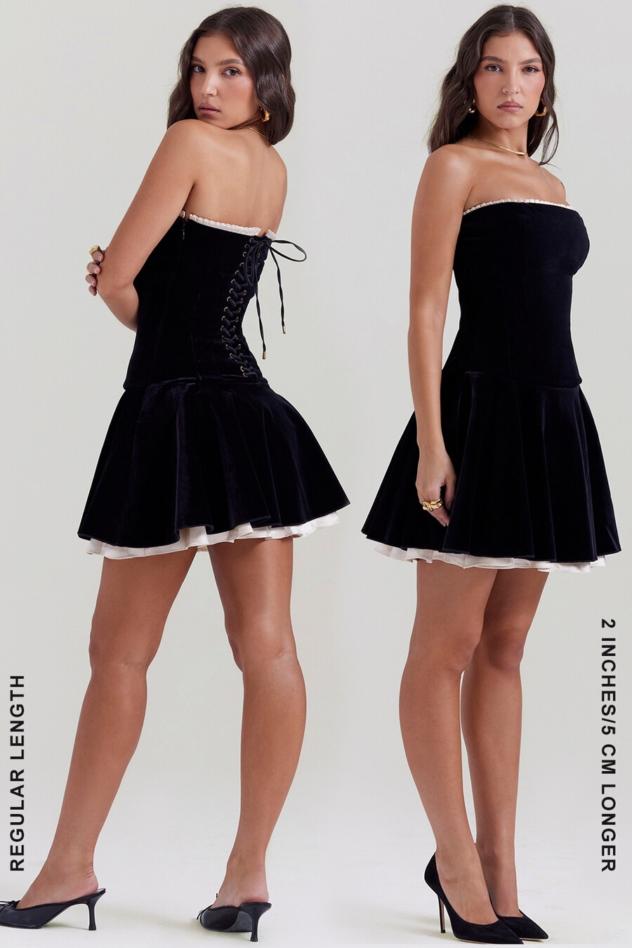 schwarzes trägerloses samtkleid