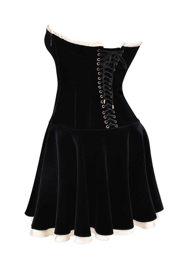 schwarzes trägerloses samtkleid