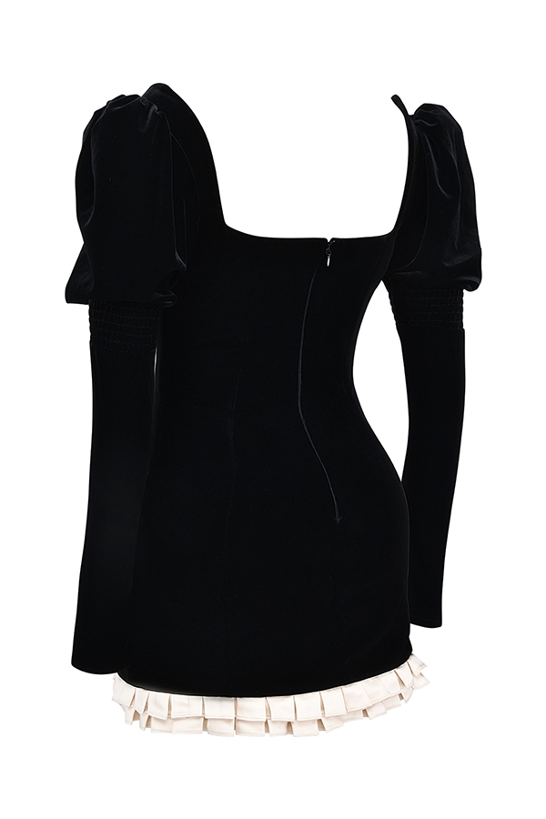 schwarzes vintage-cremefarbenes minikleid