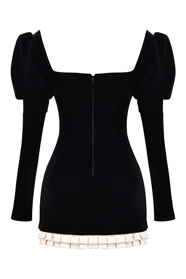 schwarzes vintage-cremefarbenes minikleid