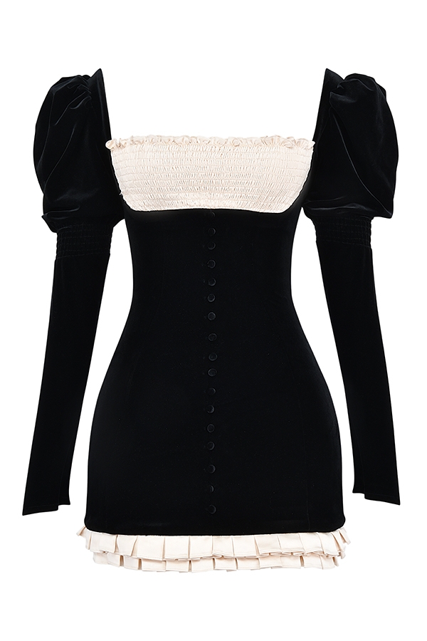 schwarzes vintage-cremefarbenes minikleid