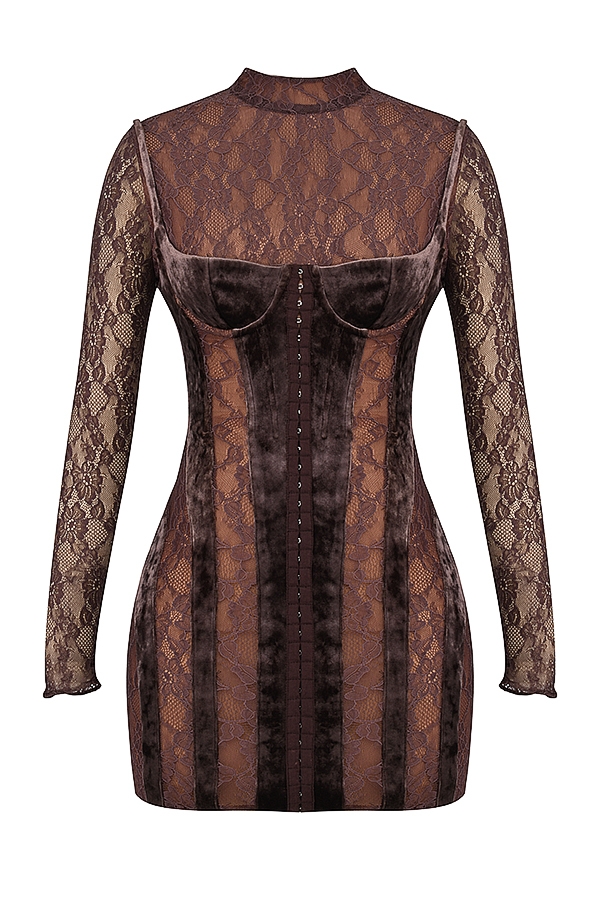 braunes samt- und spitzenkorsettkleid