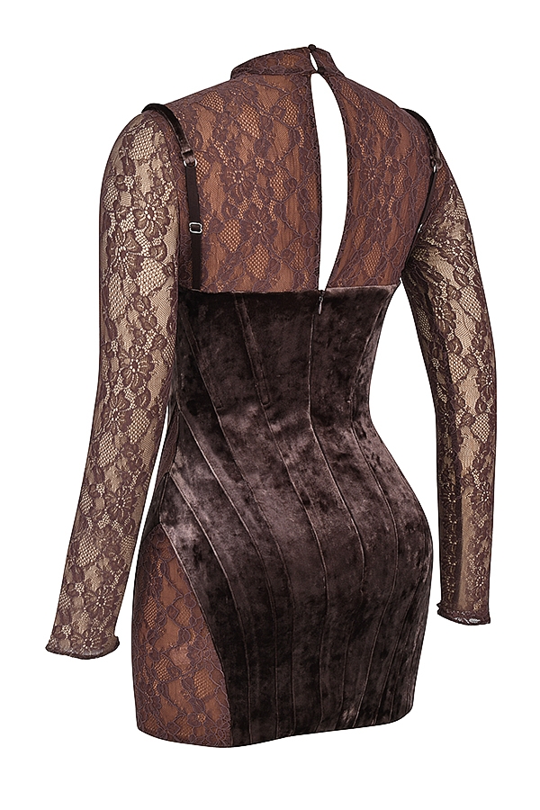 braunes samt- und spitzenkorsettkleid