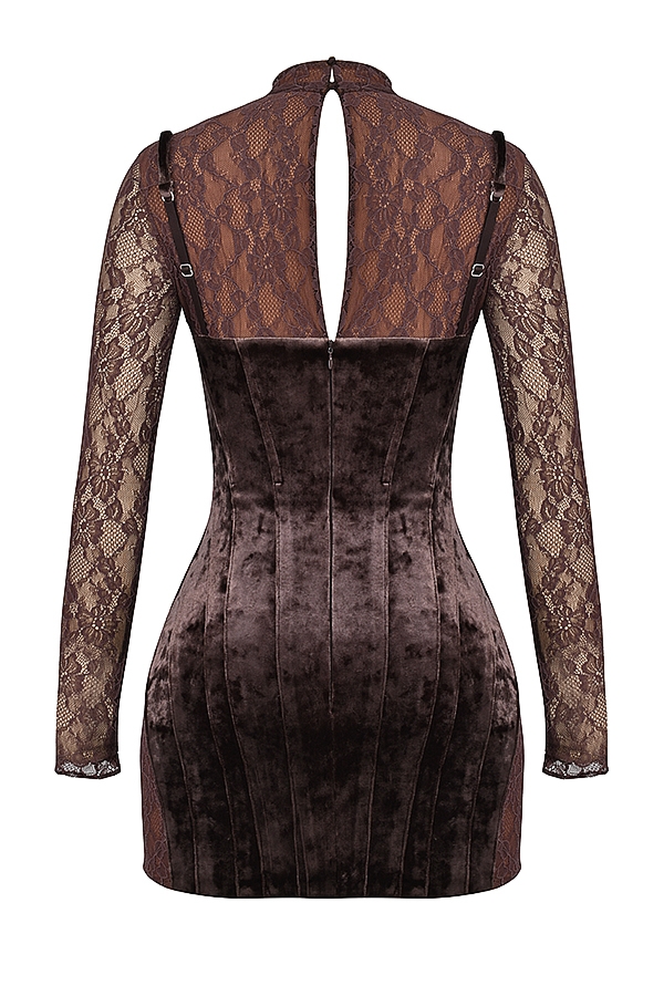 braunes samt- und spitzenkorsettkleid