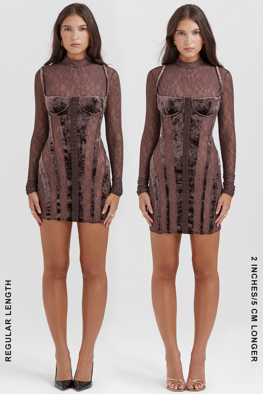 braunes samt- und spitzenkorsettkleid