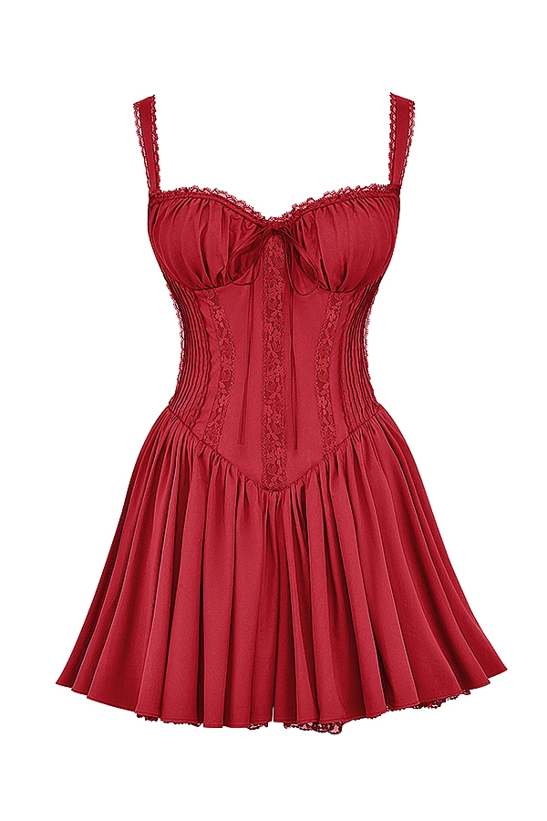 kirschfarbenes korsett-minikleid