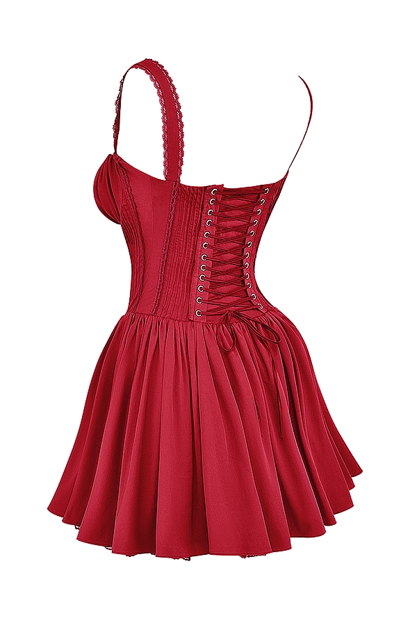 kirschfarbenes korsett-minikleid
