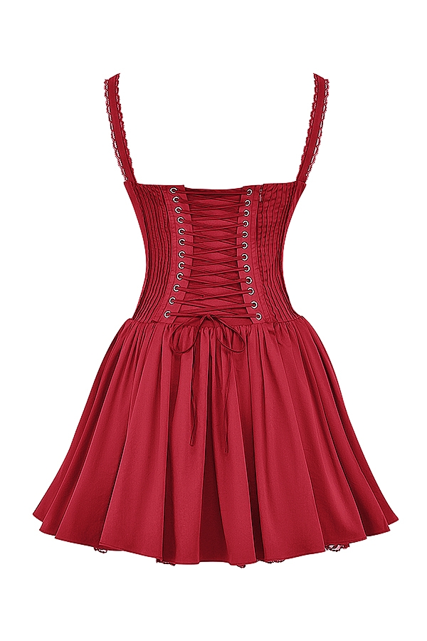 kirschfarbenes korsett-minikleid