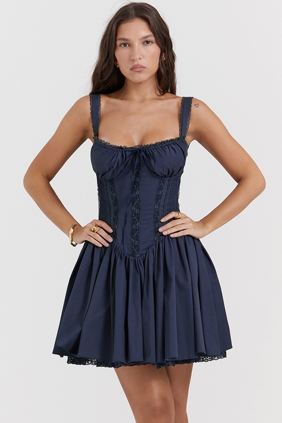 französisches marineblaues korsett-minikleid