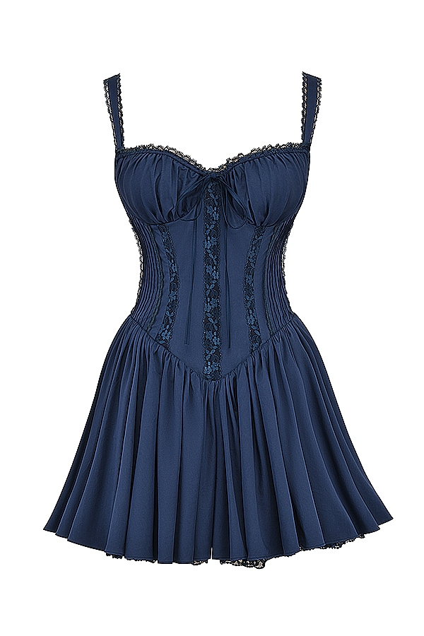 französisches marineblaues korsett-minikleid