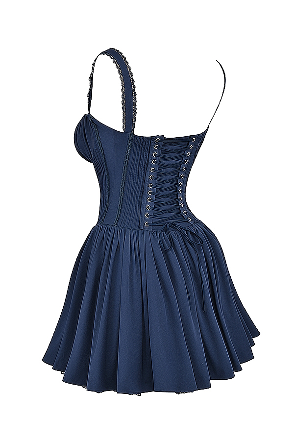 französisches marineblaues korsett-minikleid