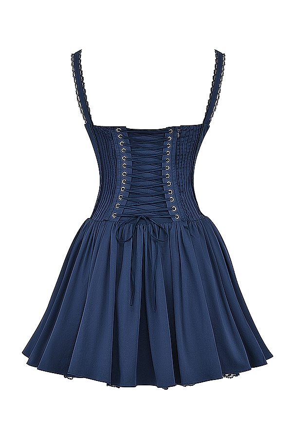 französisches marineblaues korsett-minikleid