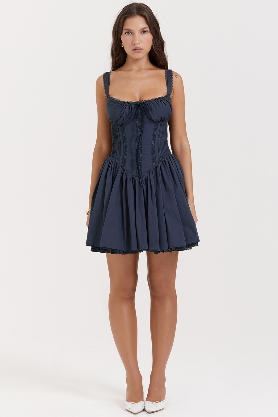 französisches marineblaues korsett-minikleid