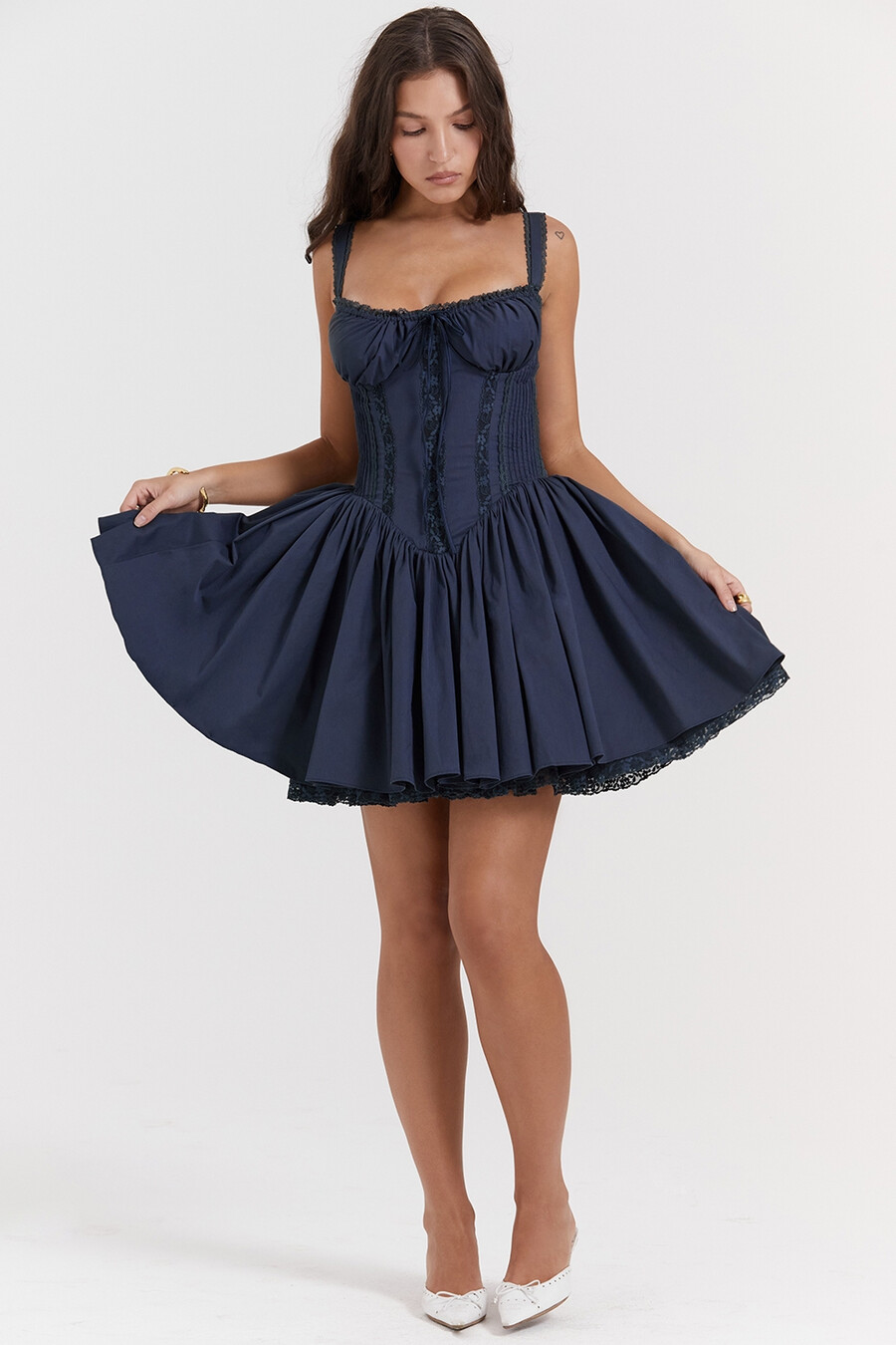 französisches marineblaues korsett-minikleid