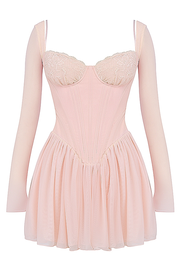 zartrosa pfirsichfarbenes korsett-minikleid