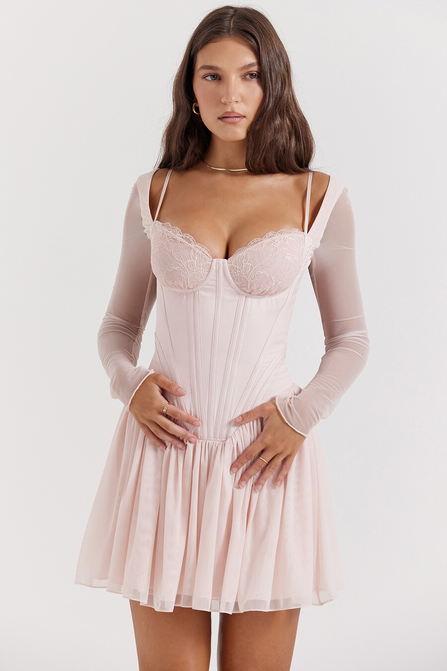 zartrosa pfirsichfarbenes korsett-minikleid