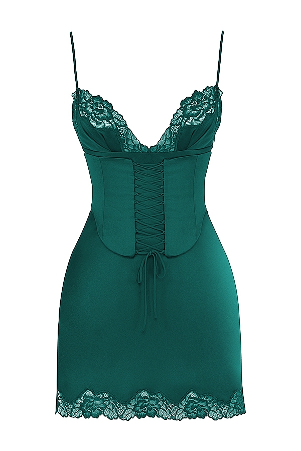 satin-unterkleid in waldgrün