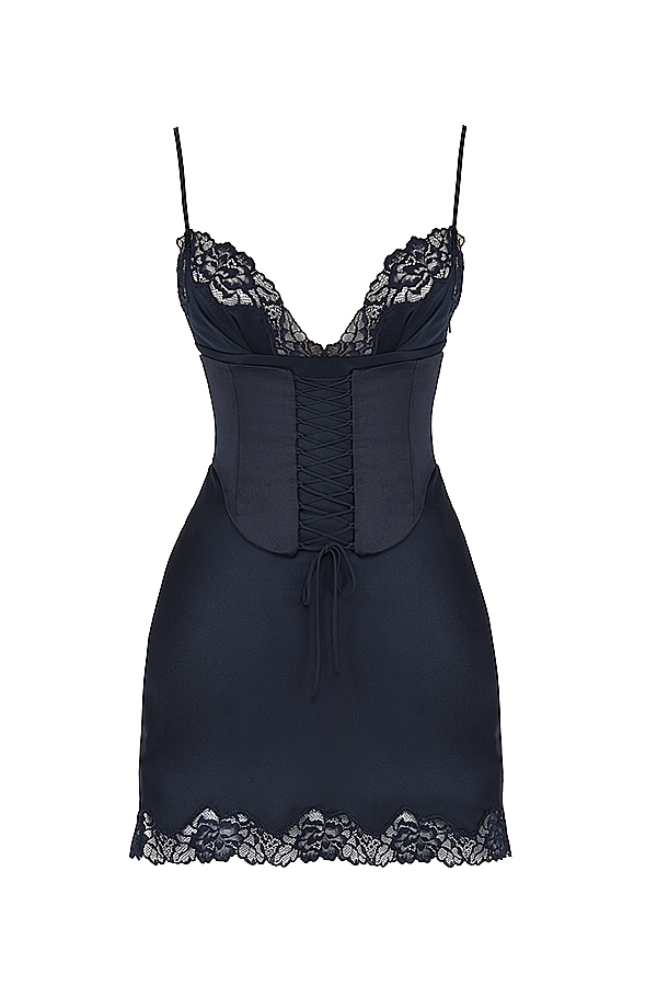 marineblaues satin-unterkleid