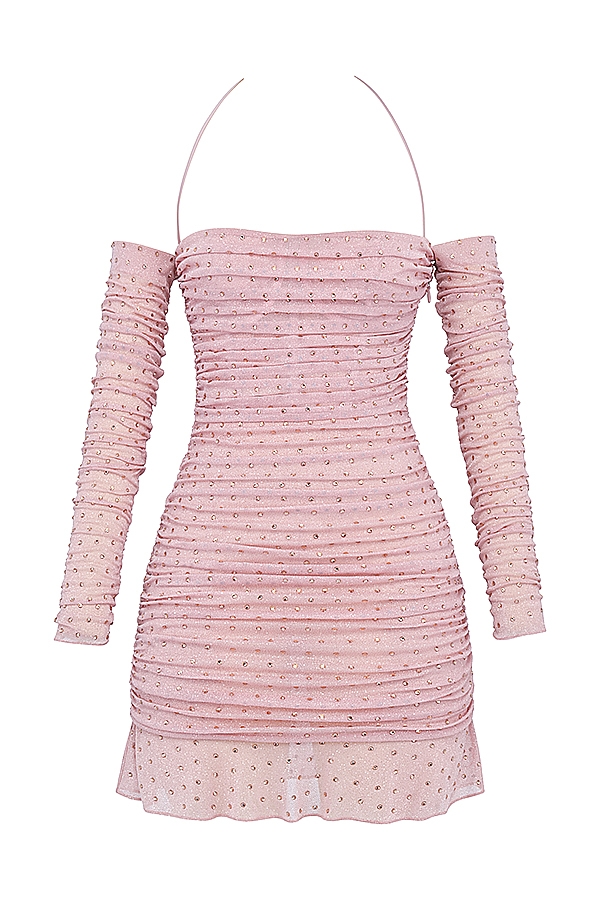 zartrosa kristallisiertes kleid