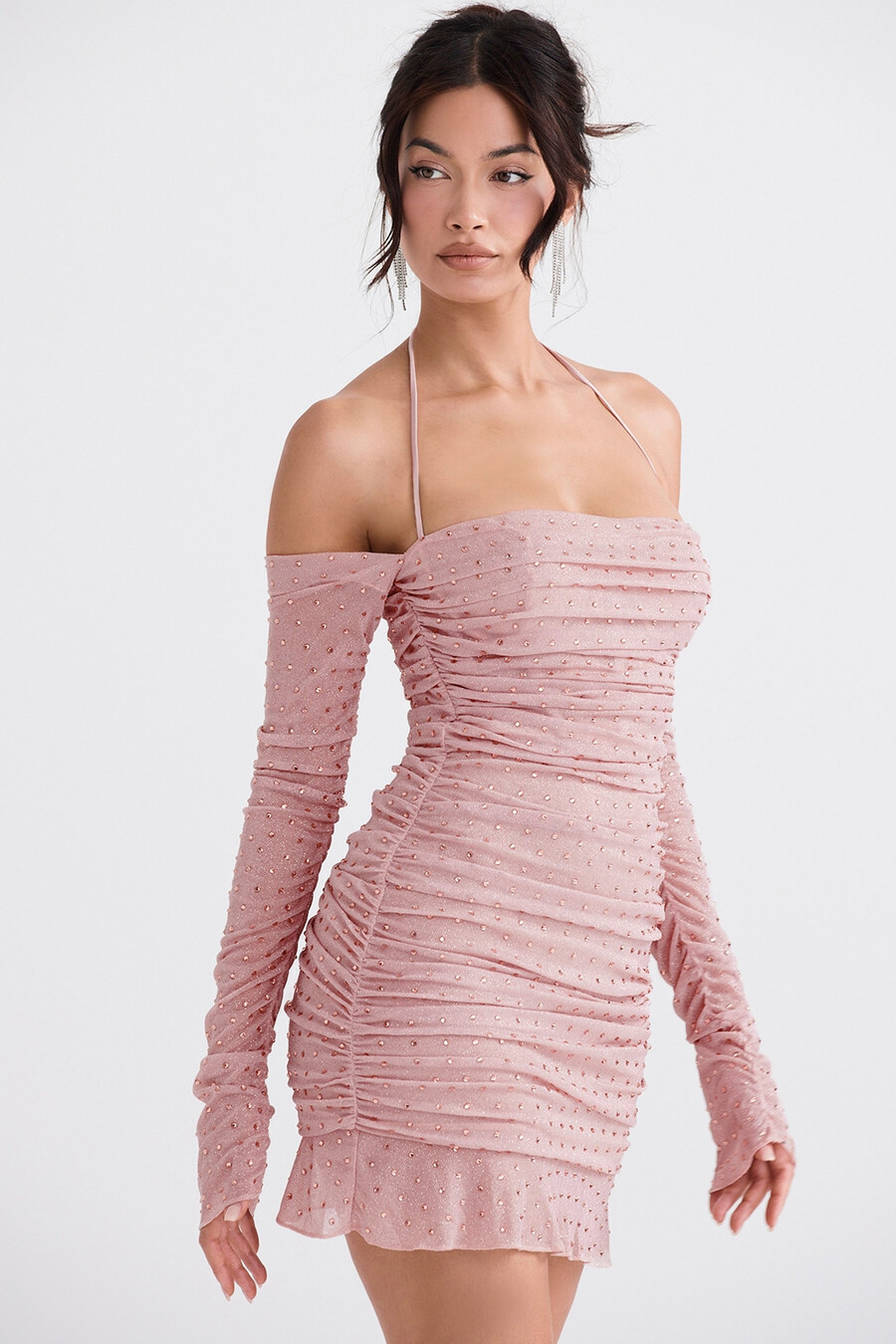zartrosa kristallisiertes kleid