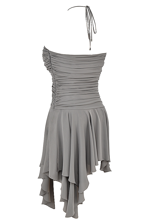rauchfarbenes gerafftes asymmetrisches kleid