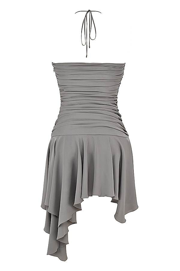 rauchfarbenes gerafftes asymmetrisches kleid
