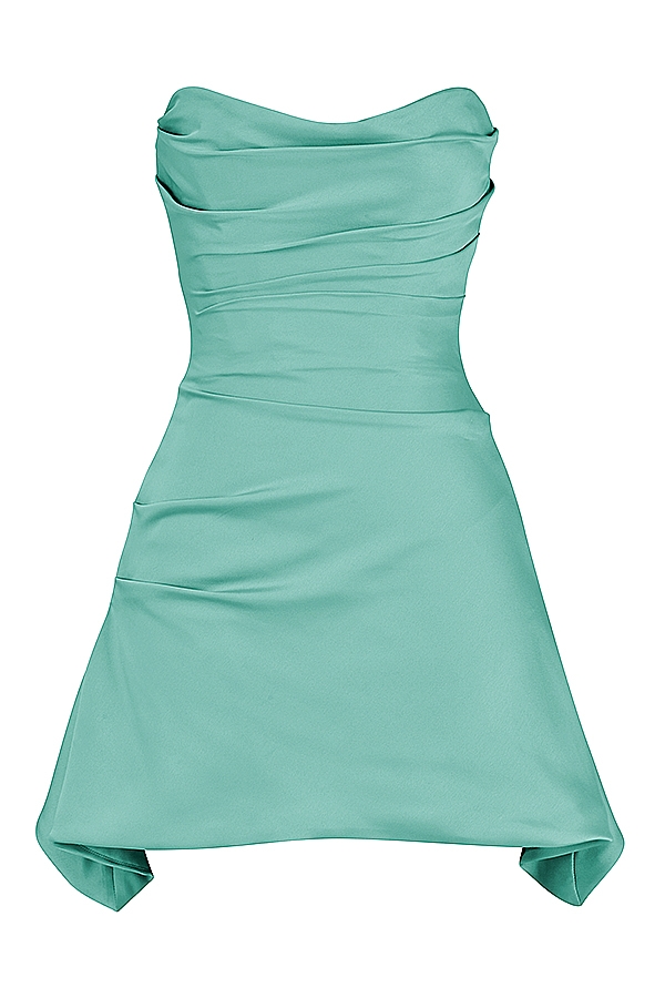 jadefarbenes drapiertes trägerloses korsettkleid