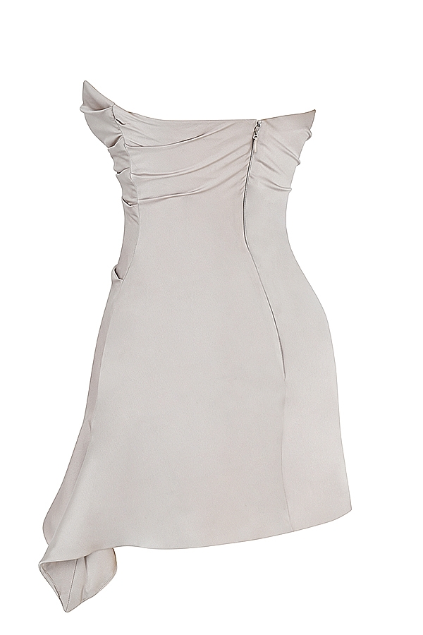 austernfarbenes drapiertes trägerloses korsettkleid