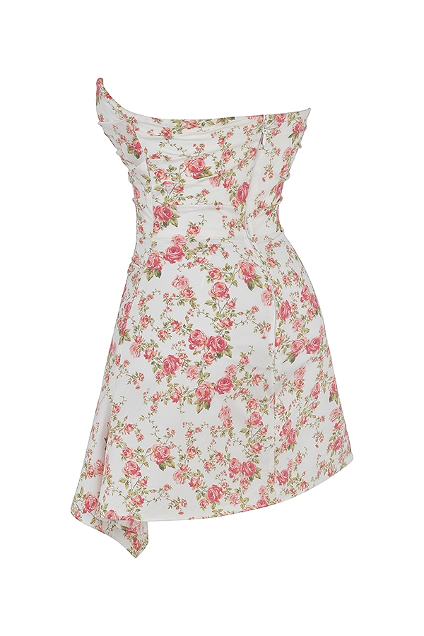 kleid mit rosenmuster und drapiertem korsett