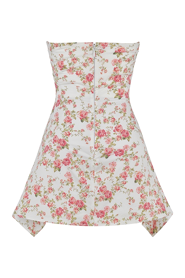 kleid mit rosenmuster und drapiertem korsett
