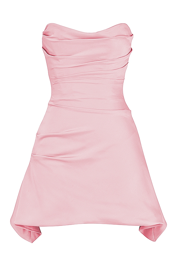 rosafarbenes drapiertes trägerloses korsettkleid