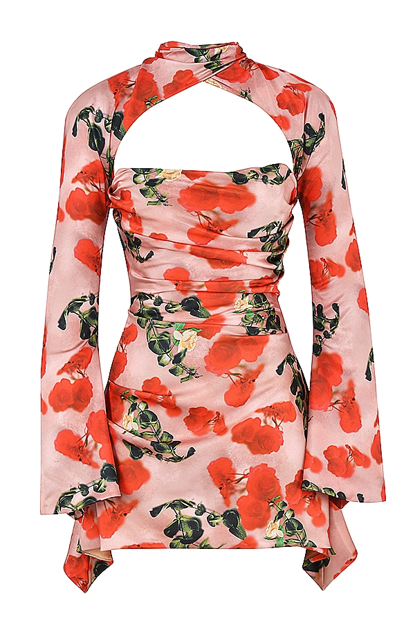 kleid mit rosenmuster und drapiertem korsett