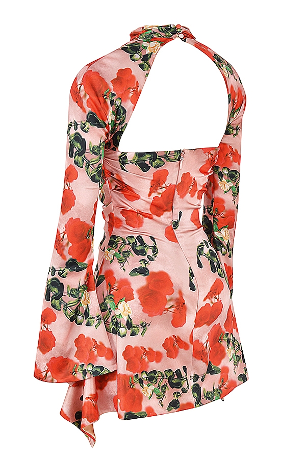 kleid mit rosenmuster und drapiertem korsett