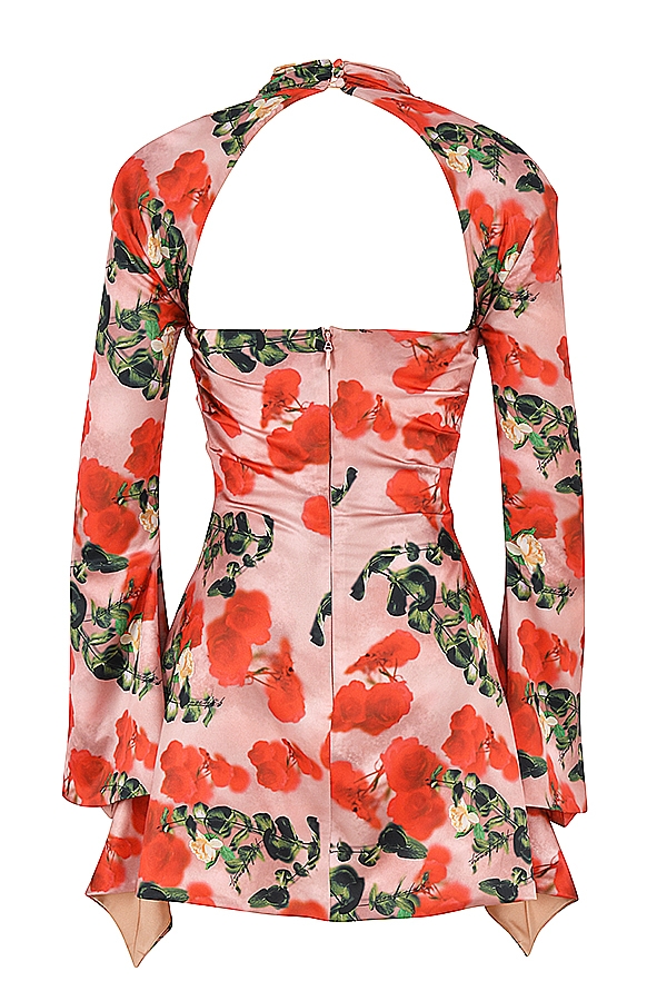 kleid mit rosenmuster und drapiertem korsett