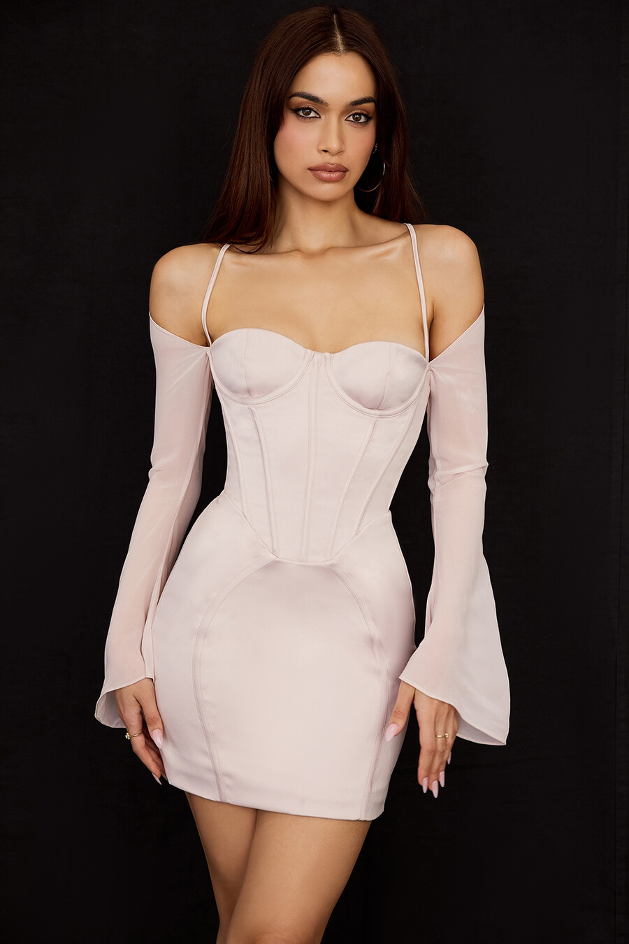 minikleid aus kristall-satin mit korsett-design