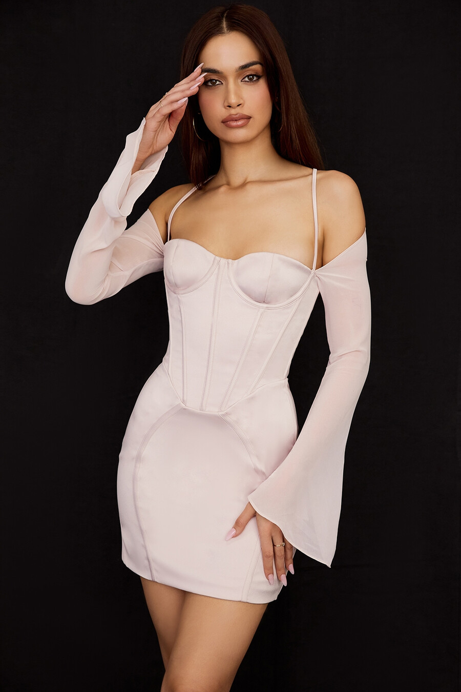 minikleid aus kristall-satin mit korsett-design