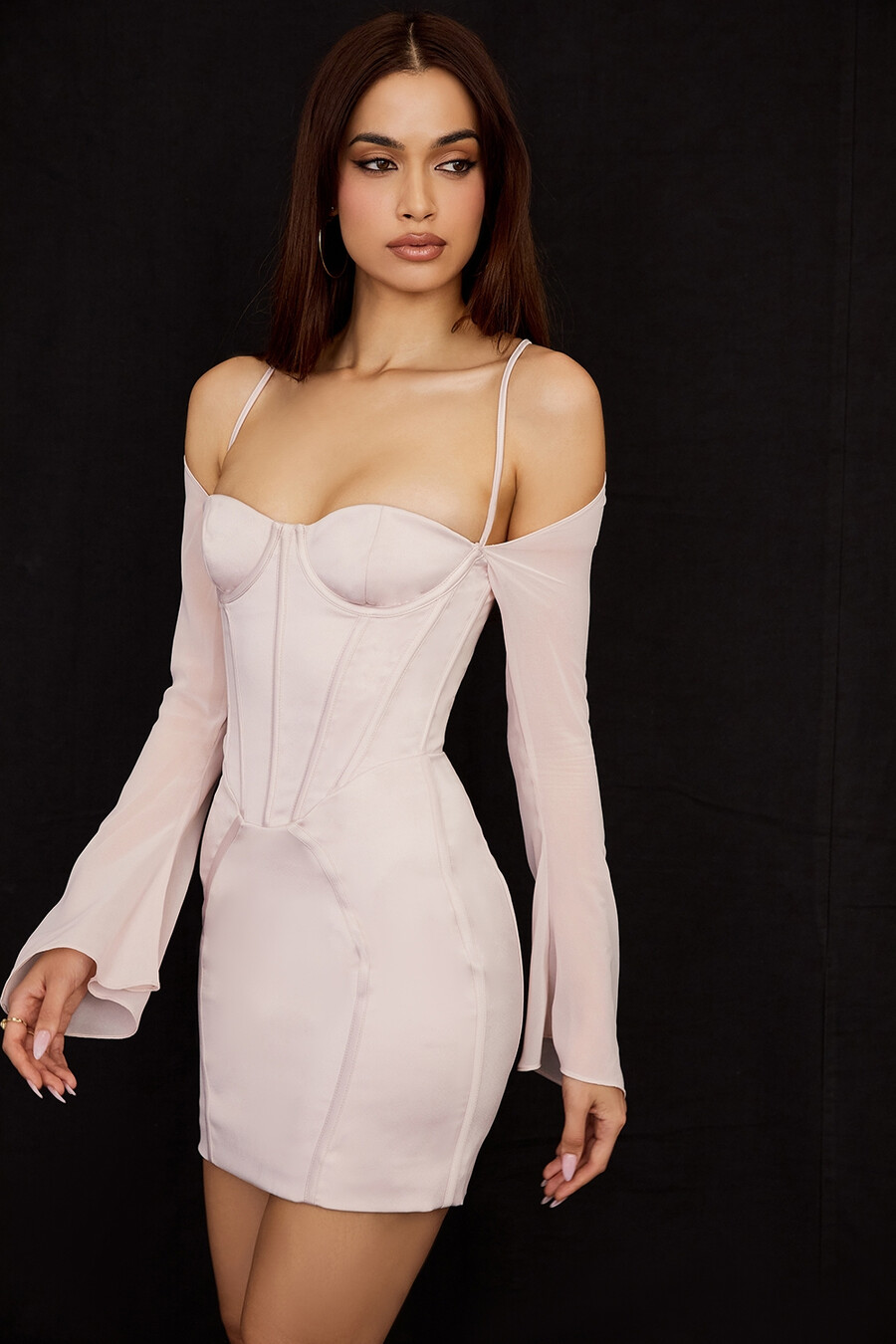 minikleid aus kristall-satin mit korsett-design