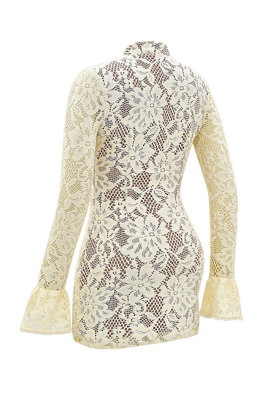 buttermilchfarbenes minikleid mit schlüssellochausschnitt und spitze