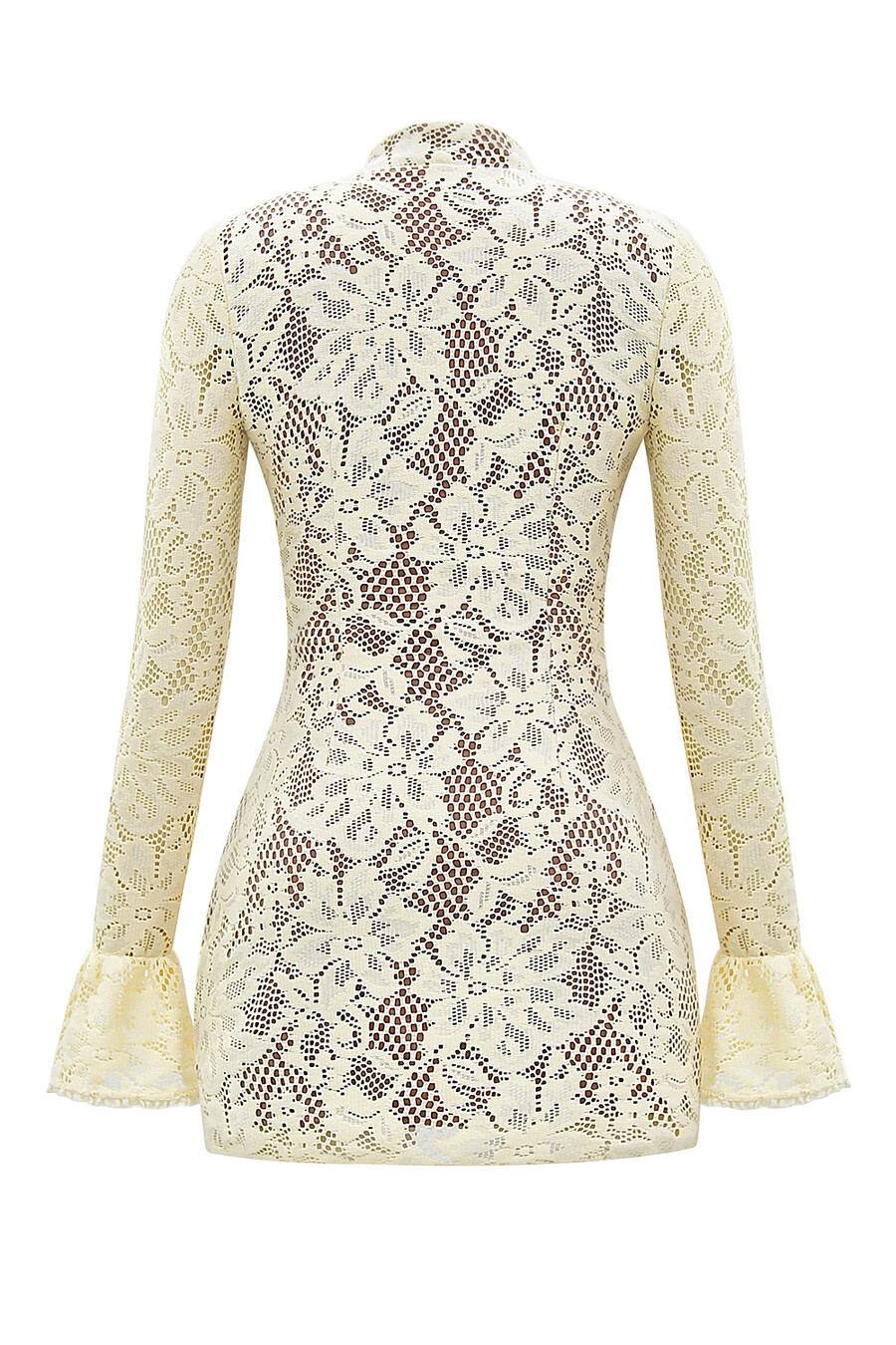 buttermilchfarbenes minikleid mit schlüssellochausschnitt und spitze