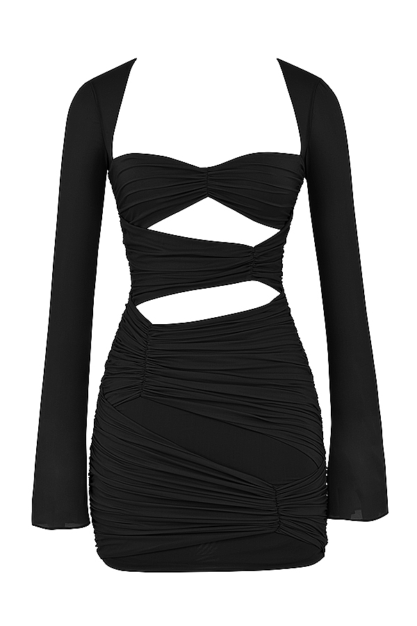 schwarzes minikleid aus echter seide mit cut-outs