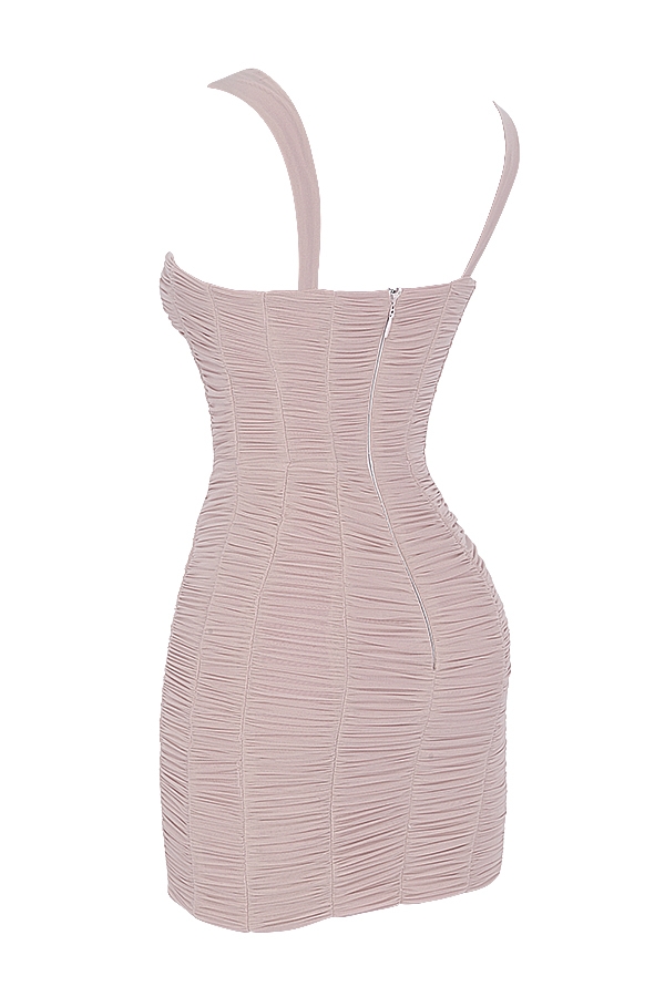 minikleid aus gerafftem mesh mit kristallbesatz